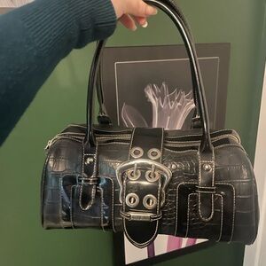 Guess Black Croc-Embossed Shoulder Bag